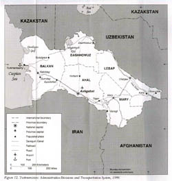 Large administrative map of Turkmenistan - 1996.