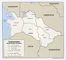 Large detailed administrative divisions map of Turkmenistan - 2008.