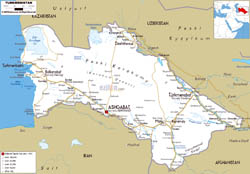 Large road map of Turkmenistan with cities and airports.