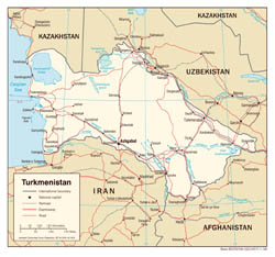 Large scale political map of Turkmenistan with roads and major cities - 2008.
