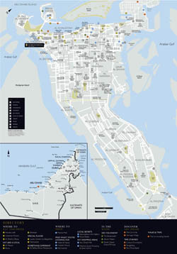Large detailed road and tourist map of Abu Dhabi city.