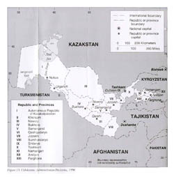 Large administrative map of Uzbekistan - 1996.