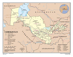 Large detailed political and administrative map of Uzbekistan with roads, cities and airports.