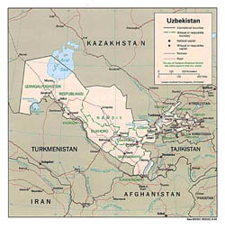 Large political and administrative map of Uzbekistan with roads and major cities - 1994.