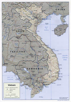 Detailed political map of Vietnam with relief, roads and major cities - 2001.