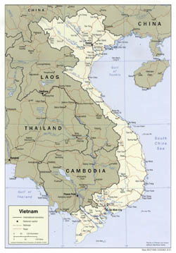 Detailed political map of Vietnam with roads and major cities - 2001.