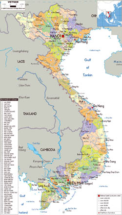 Large political and administrative map of Vietnam with all roads, cities and airports.