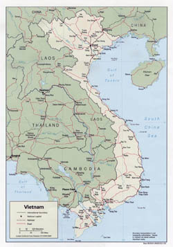 Large political map of Vietnam with roads and major cities - 1992.