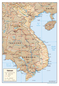 Large scale political map of Vietnam with relief, roads and major cities - 2001.