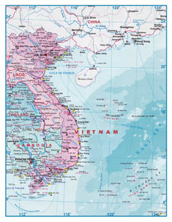 Large scale tourist map of Vietnam and Laos.