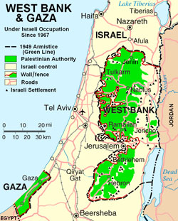 Map of West Bank and Gaza Strip.