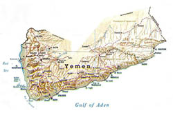 Detailed relief map of Yemen.