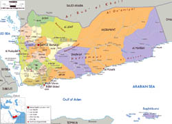 Large political and administrative map of Yemen with all roads, cities and airports.