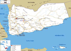 Large road map of Yemen with all cities and airports.