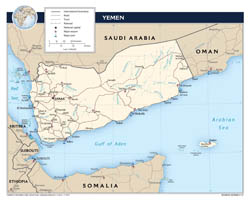 Large scale political map of Yemen with roads, major cities and airports - 2012.