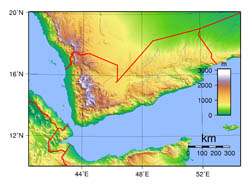 Large topographical map of Yemen.