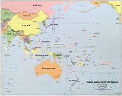 Detailed political map of East Asia and Oceania.