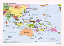 Large detailed political map of East Asia and Oceania with major cities and capitals - 1992.