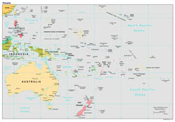 Large detailed political map of Australia and Oceania with capitals and major cities - 1997.