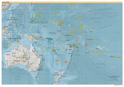 Large detailed political map of Australia and Oceania with relief and capitals - 2007.