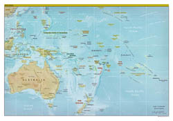 Large detailed political map of Australia and Oceania with relief, capitals and major cities - 2012.