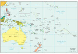 Large political map of Australia and Oceania with capitals - 2012.