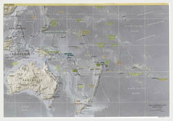 Large political map of Australia and Oceania with relief, major cities and capitals - 2001.