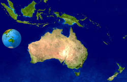 Large satellite map of Australia and Oceania.