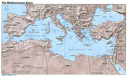 Detailed map of the Mediterranean Basin with relief - 1982.