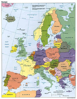 Detailed political map of Europe - 1993.