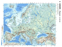 Large detailed physical map of Europe.