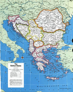 Large detailed political map of the Balkan States.
