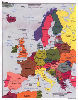 Large political map of Europe with major cities - 1998.