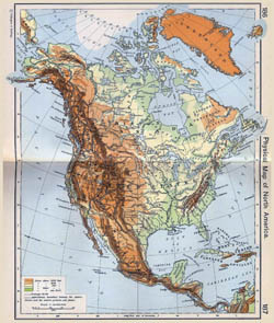 Detailed old physical map of North America.