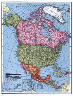 Detailed political map of North America.