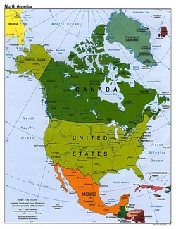Detailed political map of North America with major cities - 1997.