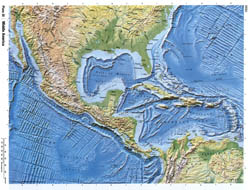 Detailed relief map of Central America.