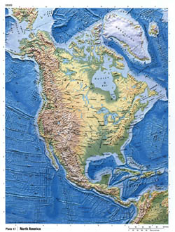 Detailed relief map of North America.