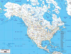 Detailed road map of North America with major cities.