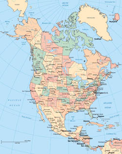 Large detailed political map of North America with administrative divisions.