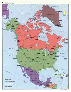 Large detailed political map of North America with capitals and major cities - 1992.