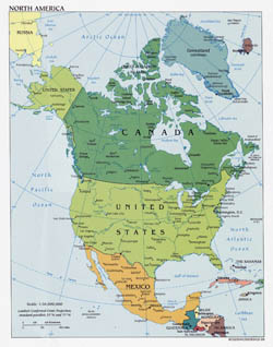 Large detailed political map of North America with major cities - 2006.