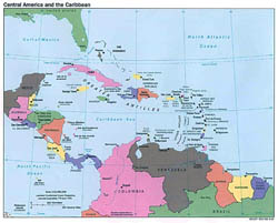 Large political map of Central America and the Carribean with capitals - 1993.