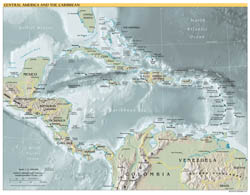 Large scale political map of Central America and the Carribean with major cities and capitals - 2001.