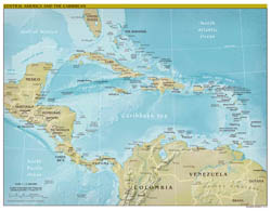Large scale political map of Central America and the Carribean with relief - 2010.