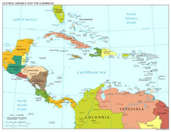 Large scale political map of Central America with major cities and capitals - 2013.