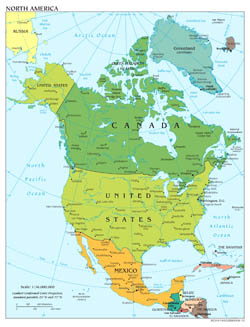 Large scale political map of North America with major cities and capitals - 2012.