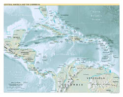 Political map of Central America and the Carribean with relief - 1999.