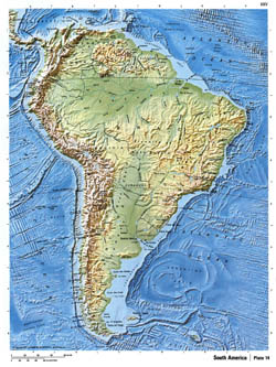 Detailed relief map of South America.