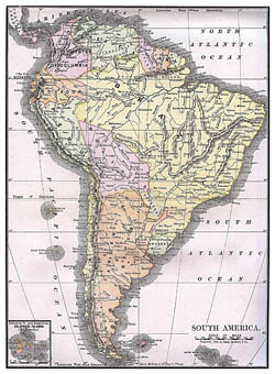Large detailed old political map of South America - 1892.